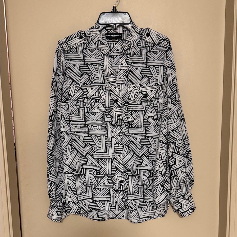 Karl Lagerfeld Black and White Geometric Women’s Shirt